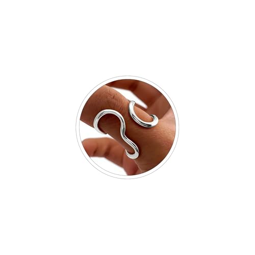 Thumb Rings for Women Chunky Gold Rings for Women Non Tarnish Stainless Steel Adjustable Rings Thumb Silver Ring Wave Curve Ring Dainty Unique Rings - style: 1 - silver