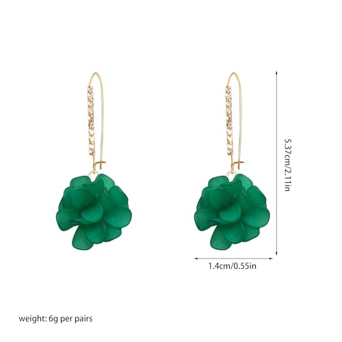 Boho Flower Dangle Earrings for Women Long Drop Resin Acrylic Tiered Petal Statement Earrings Handmade Lightweight Vintage Floral Chunky Drop Jewelry - color: Green