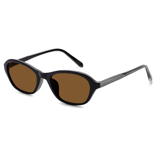 SOJOS Retro Oval Sunglasses for Women Trendy Cat Eye Narrow Chic Y2K 90s Sunnies SJ2685 - color: Matte Black/Brown