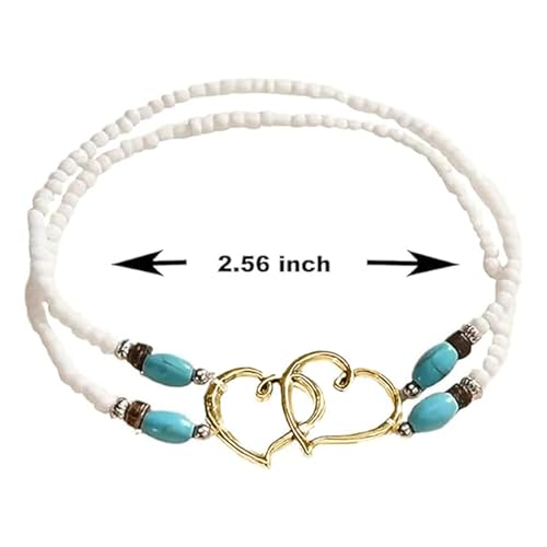 Ankle Bracelets for Women Waterproof Elastic Heart Anklet Stretchy Ankle Bracelets Colorful Beaded Anklets Boho Ankle Bracelets Silver Beach Anklet Jewelry Accessories for Summer - color: Gold White Anklets