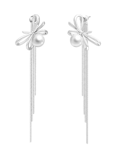 Long Dangle Earrings for Women – Elegant Dainty Tassel 18K Gold Plated Earrings for Womens in Prom Lightweight and Hypoallergenic Dangling Gold Earings for Women and Teens - color: Isabella Silver