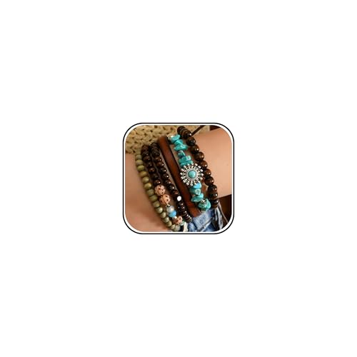 Long tiantian Western Turquoise Beaded Bracelet Set for Women Stackable Cowgirl Bracelets Boho Concho Jewelry Country Concert Rodeo Outfit Accessories Gifts - color: E4:western wooden dress
