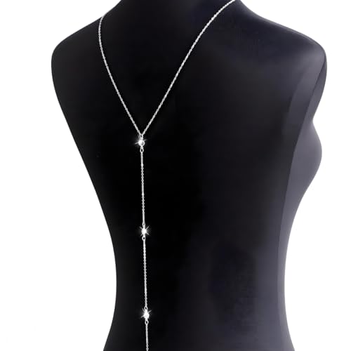 Rhinestone Back Chain Necklace for Women Bridal Wedding Sexy Rhinestone Backdrop Chain Waist Belly Chains Trendy Body Chains Jewelry - style: 4Silver