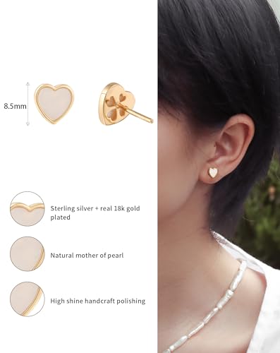 S.Leaf Gold Stud Earrings for Women Sterling Silver Gold plated Hypoallergenic Shell Mother of Pearl Post Earrings for Women Birthday Gifts - color: B01_Shell_7mm_Gold