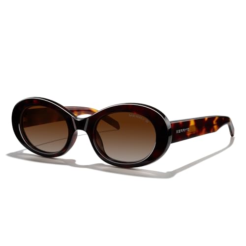 MERRY'S Modern Oval Round Acetate Sunglasses for Women UV400 Polarized Sunglasses S6191 - color: Leopard Frame/Brown Gradient Lens