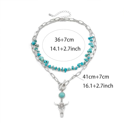 Layered Boho Necklaces for Women Gold Coin Pendant Necklaces Stackable Turquoise Choker Necklace for Women Western Jewelry - style: Style 6
