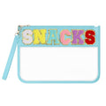 Clear Snack Bag for Travel, Chenille Letter Clear Zipper Snacks Pouch Nylon Cosmetic Bag Makeup Travel Bag for Women - color: Blue