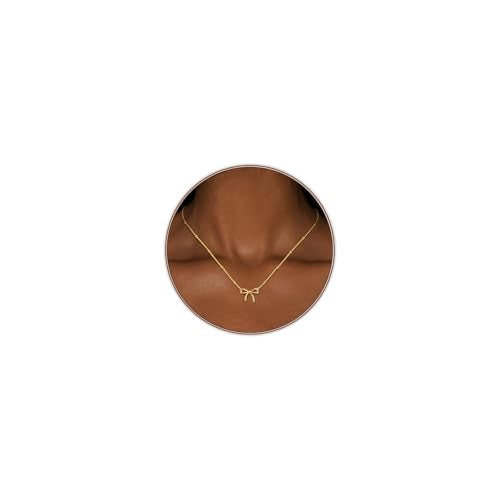 OGD Gold Necklace for Women, Bow Necklace 14K Layered Gold Necklace Dainty Bow Pendant Choker Necklace Trendy Bow Necklace Gold Chain Necklaces for Women Jewelry Gift - color: Beaded Bow-Gold