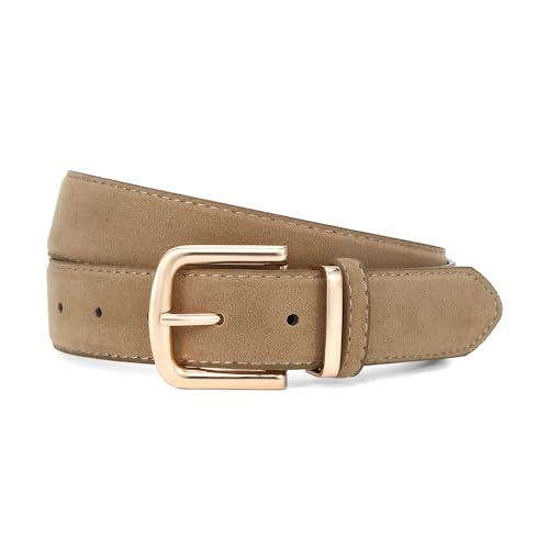 HOTWILL Women Suede Belt for Jeans Dresses Fashion Chunky Ladies Waist Belts with Gold Buckle - color: Taupe, size: X-Small: 23"-25" (Pant 00-2)