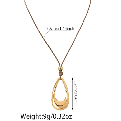 Open Teardrop Hollow Pendant Long Cord Necklace For Women Statement Minimalist Boho Chic Adjustable Two Colors Gold Color Silver Color - color: Gold