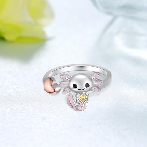 Axolotl Rings 925 Sterling Silver Axolotl Ring Cute Axolotl Jewelry Gift for Women Girls Daughter - color: August