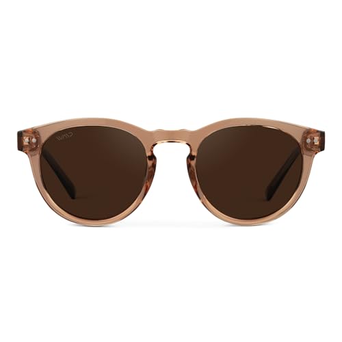 WearMe Pro Round Polarized Sunglasses for Women - Retro Classic UV400 Protection for Driving & Everyday Wear - color: Light Crystal Brown / Brown Lens