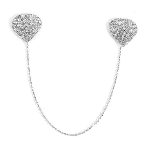Rhinestone Heart Nipple Pasties Jewelry Sexy Festival Rave Nipple Cover Stickers Body Chain Crystal Nipple Bra Body Chain Jewelry for Women - color: Silver