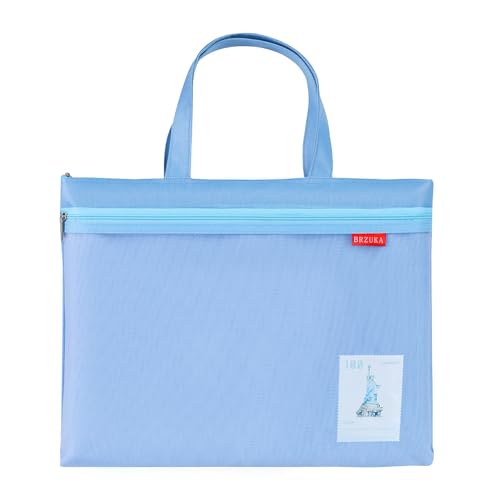 Mesh Zipper Pouch 11x13.7 in, A4 Double Pocket Waterproof File Bag with Handle, Document Storage for School/Travel/Office/Cross Stitch/Puzzle (Blue) - color: Blue