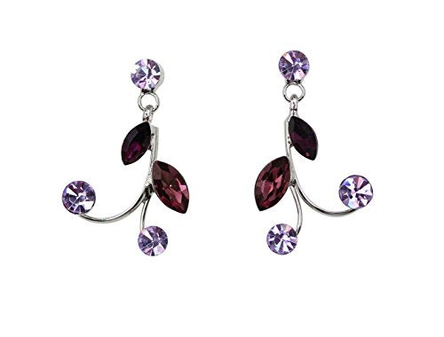 Faship Gorgeous Rhinestone Crystal Floral Necklace Earrings Set - color: Purple