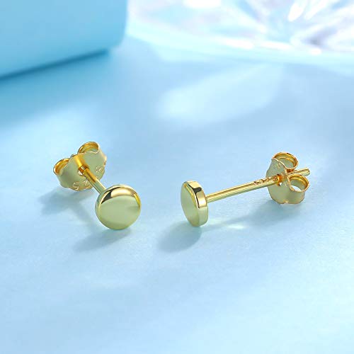 925 Sterling Silver Dot Stud Earrings | Small Simple Round Disc Stud Earrings | Tiny Flat Circle Hypoallergenic Cartilage Tragus Piercing Earrings Gifts for Women Men 2mm 3mm 4mm 5mm - color: #2 gold-3/4/5mm