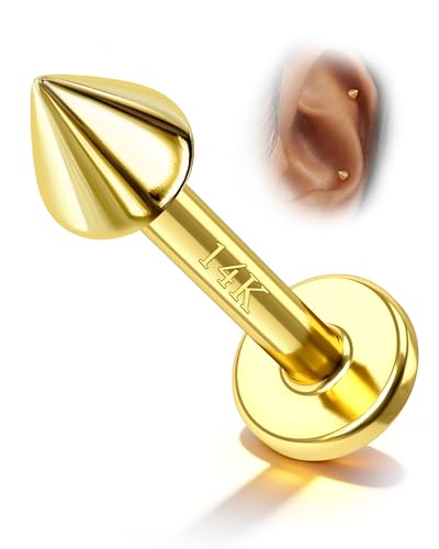 COCHARM 14k Solid Gold 16g Labret Studs Real Yellow Gold Medusa Monroe Madonna Stud Lip Piercing Helix Cartilage Conch Earring Stud - color: Yellow Point-10mm