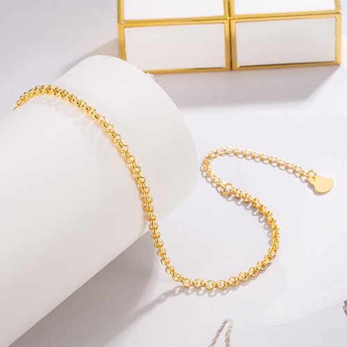 Dankadi Women 925 Sterling Silver Anklets Bracelet Men Simple Chopin/Box Chain/Twist Rope Chain Summer Beach Foot 24k Gold Plated Jewelry Gift - color: Rolo Chain Gold, size: 30cm