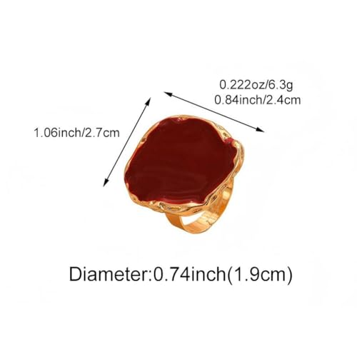 Chunky Gold and Black Two-tone Enamel Drip Band Rings Set for Women, Vintage Statement Large Crystal CZ Ring Big Party Prom Jewelry Gift Accessories - color: Red 2