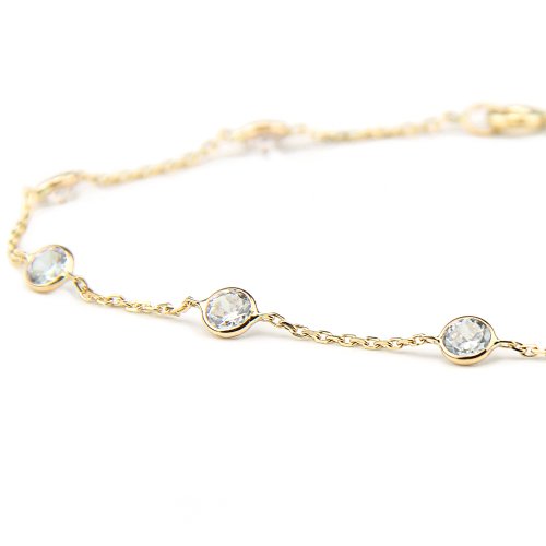 14K Yellow Gold Station Bracelet With 4mm Cubic Zirconia By The Yard 7-8.5 Inch - size: 7 Inches