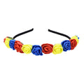 BOHO Floral Crown Rose Flower Headband Hair Wreath (Red Yellow Blue) - color: Red Yellow Blue