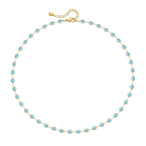 Beaded Choker Necklaces for Women 18k Gold Plated Dainty Gold Choker Necklaces for Women - style: light blue choker