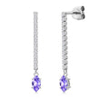 Gem Stone King 14K White Gold Gemstone Birthstone and White Lab Grown Diamond Long Liner Dangle Earrings for Women | Marquise 6X3MM | White Gold Chain Drop Earrings - style: Tanzanite, December