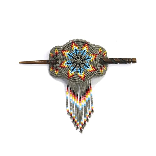 Beaded Hair Clips Native American Style Handmade Collection (Grey Star) - color: Grey Star