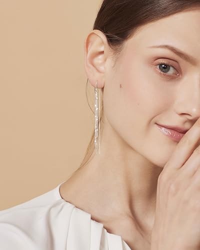 NECOCY Gold Dangle Earrings for Women Non Tarnish 14K Gold Plated Drop Wedding Hypallergenic Earring Dainty Long Hanging Chain CZ Pearl Threader Earrings Trendy Silver Plated Jewelry for Women - style: Silver&Style10