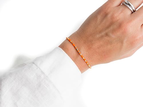 NAZ COLLECTION – Dainty Seed Bead Bracelet, Handmade Multicolor Bohemian Stackable Beaded Bracelets, Colorful Beach Surfer Boho Bracelets, Adjustable Charm String, Summer Jewelry for Women, ADULT Bracelets - color: Neon