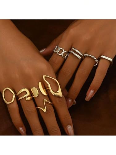 Gold Stackable Rings Set Moon Star Design Adjustable Rings for Everyday Wear Mid FingerPinky Ring Trendy Jewelry Gifts - color: E