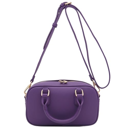 FashionPuzzle Mini PU Leather Satchel Purse Top Handle Crossbody Bag - color: Purple