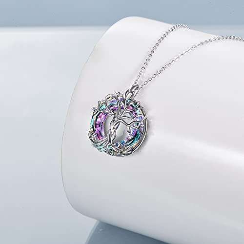 TOUPOP Tree of Life Necklace Gifts for Women 925 Sterling Silver Family Tree Pendant with Crystal Birthday Irish Jewelry Gifts for Women Her Wife Mom - color: 01-White Gold-Purple Crystal