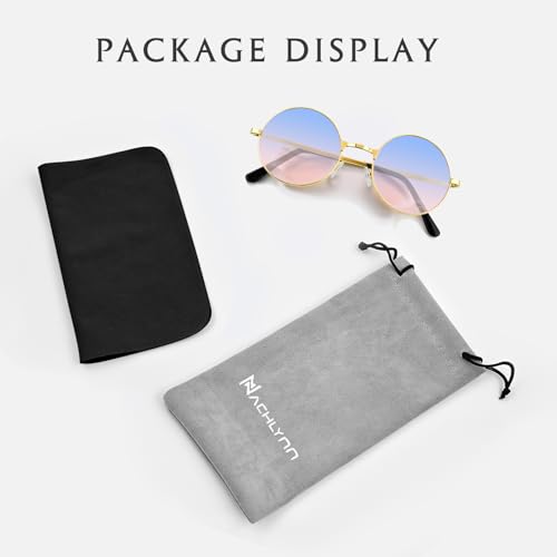 NACHLYNN Round Hippie Sunglasses Metal Border Circle Hippie Glasses UV380 Protection 70s Sunglasses for Men Women Party Favor - color: Blue Pink