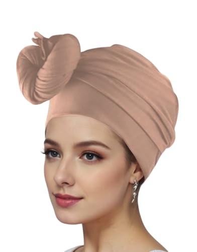 vabovin Head Wraps for Black Women Stretch Jersey Knit Turban Headwrap Solid Color Headscarf Headband Shawl - color: 27- Beige Brown