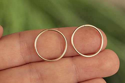 Gold Hoop Earrings Silver Hoop Earrings - Hoop Earrings For Women Two Pcs Of Thin Gold Filled Sterling Silver Hoops, Helix Hoop, Tragus Ring, Cartilage Hoop - color: Gold, style: 14mm 18 gauge / 1 pair