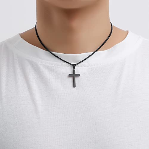 P. BLAKE Cross Necklace for Men Boys- Stainless Steel Cross Pendant with 16-24 Inches Chain Christian Religious Jewelry Gifts - size: 16 inches, style: Black Pendant 1.2*0.7