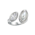 Mchic Adjustable Chunky Rings for Women: Dainty Natural Gemstone Ring Stainless Steel 18K Gold/Silver Plated Band Rings Non Tarnish Waterproof Statement Fashion Jewelry Gift for Women - color: Silver+Mother Pearl+Cubic Zirconia