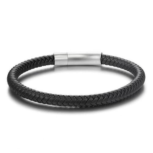 Men's Leather Bracelet, Stackable Stainless Steel Clasp Bracelets for Men Stylish Birthday, Thanksgiving, Valentine's Day Gift for My Man - style: 8.2" Black Leather