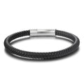 Men's Leather Bracelet, Stackable Stainless Steel Clasp Bracelets for Men Stylish Birthday, Thanksgiving, Valentine's Day Gift for My Man - style: 8.2" Black Leather