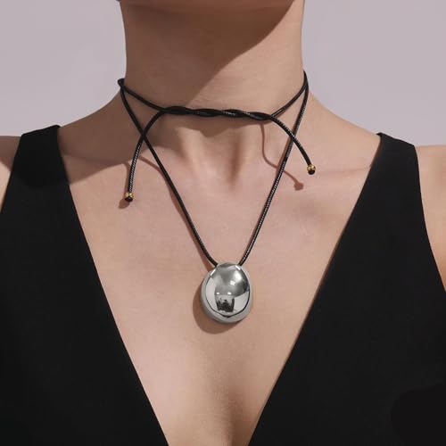 Frodete Statement Necklace for Women Chunky Gold Necklaces Long Pendant Necklace Boho Necklaces Gold Pendant Jewelry Cowboy Chic Style Cowgirl Outfit - color: B：Silver Pendant Necklace