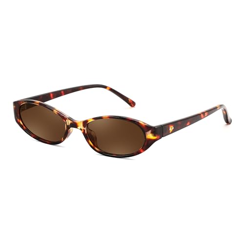 FEISEDY Retro Oval Womens Sunglasses, Trendy Cat Eye Skinny Chic Narrow Y2K 90s Small Sunnies B9177 - color: Leopard Frame - Brown