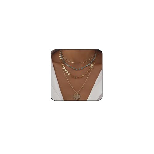 Boho Necklaces for Women Layered Turquoise Beaded Choker Necklace Western Jewelry for Women Sequin Coin Necklace Country Necklace Bohemian Boho Jewelry for Women Western Necklaces Summer Beach Necklace - style: Style B
