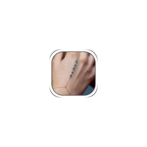choice of all Hand Chain Bracelet Gold Finger Ring Bracelet Hand Chain for Women Trendy Birthday Jewelry Gifts - color: B9:Turquoise ring bracelet