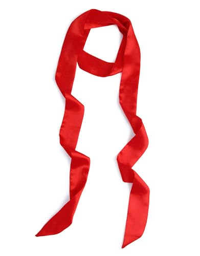 GERINLY Solid Color Long Neckerchief Pure Skinny Scarf Necktie for 50's Costume Party Wedding Cosplay Accessory Headband - color: Y-red