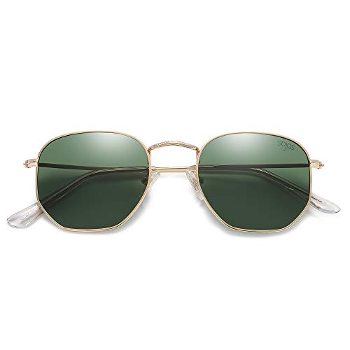 SOJOS Square Polarized Sunglasses for Women Men Small Hexagonal Polygon Shades SJ1072 - color: Turquoise