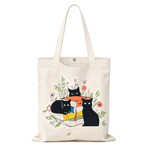 1 Pack Reusable Canvas Cute Shoulder Bag,Made of 10 oz Canvas Tote Bag for Women,for Grocery, Shopping, Beach and Daily Use(Cat) - color: A1-cat 1 Pack