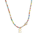 Colorful Pearl Beaded Initial Choker Necklaces for Women, Boho Handmade Personalized Seed Beads Letter Name Necklace Beach Surfer Bohemian Jewelry Gift - color: E