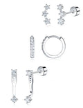 Moissanite 925 Sterling Silver Flatback Stud Jacket Earring Stacks 3 Pairs | Cartilage Earrings Set Hypoallergenic Trendy Small Earrings Earrings Set Dainty Earrings - color: 18K White Gold