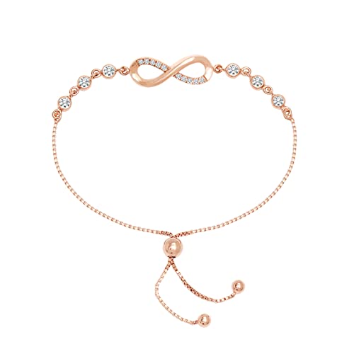 LeCalla 925 Sterling Silver Bolo Bracelet | Women's Italian Handmade Solid Adjustable Bolo Slider Bracelet | Lightweight Chain Bracelet Jewelry for Wife Girlfriend Her - color: Rose Gold CZ Infinity